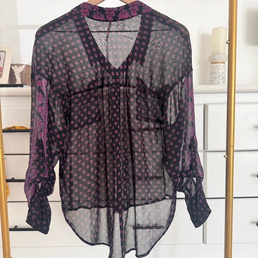 Free People Purple Black Easy Rider Floral
Paisley Button Up Blouse Size Small - Picture 5 of 16